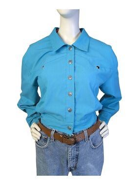 Vintage M Collection Turquoise Cropped Western Jacket Heart Studs Rodeo Cowgirl